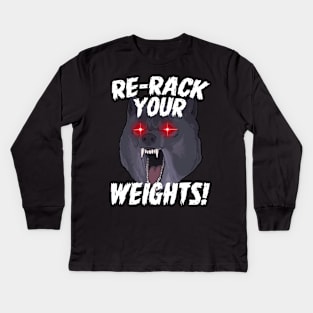 Funny Gym Wolf Re-Rack Weights Muscle Lift Kids Long Sleeve T-Shirt